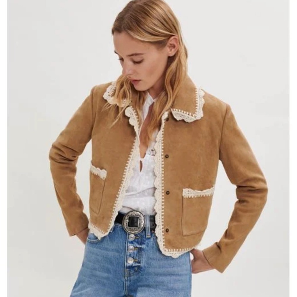 ISO Size S— Maje Bicoti Suede Jacket with Crochet Trim